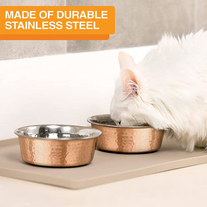 Hammered Stainless Steel Pet Bowl with Copper Coating - Deluxe Luxury Style Dog and Cat Dish (Medium, 32 Oz.)